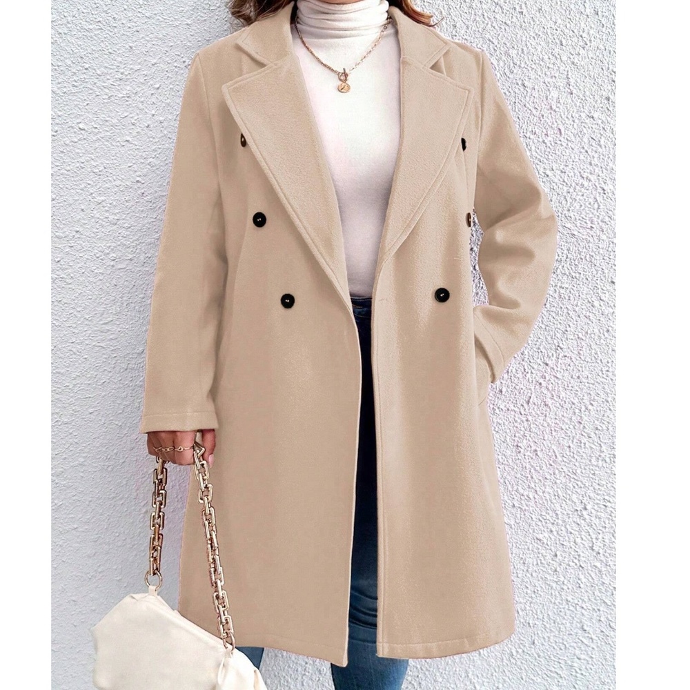 Plus Double Breasted Button up Pocket Jacket Coat - Picture 8 of 13